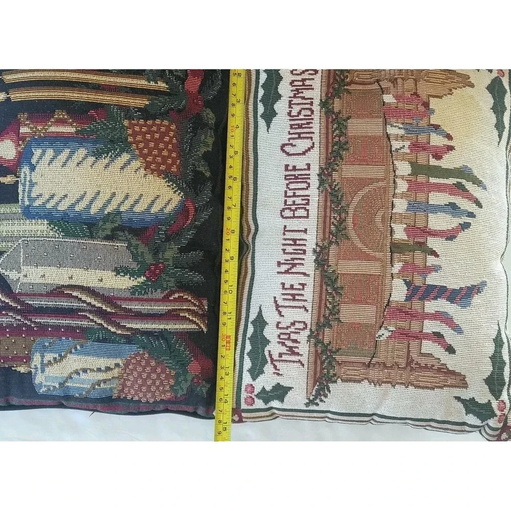 2 VTG Tapestry Throw Pillows Twas Night Before Christmas Candles Cushion Decor